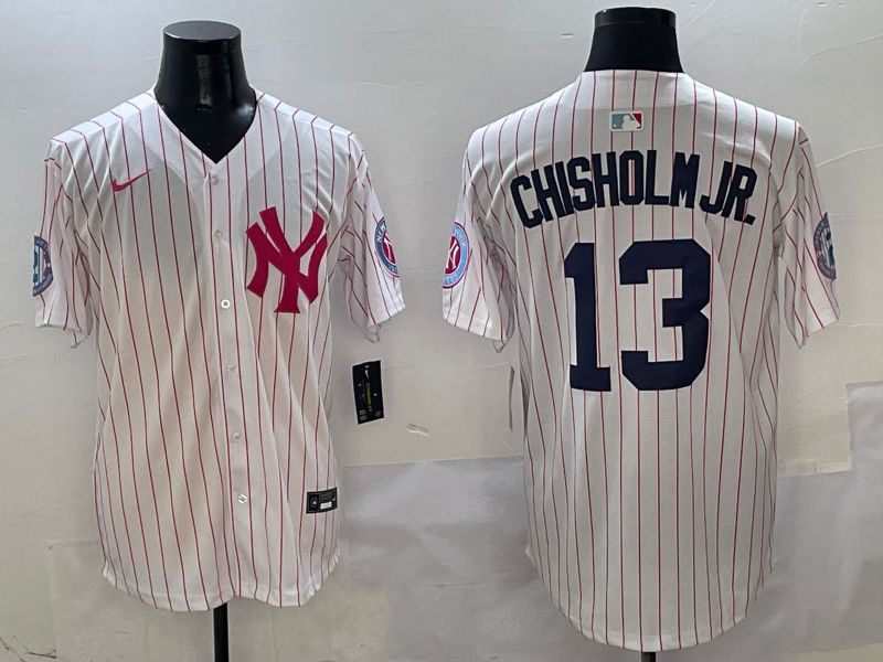 Men New York Yankees 13 Chisholm jr White Stripe Jointly Name Nike 2025 MLB Jersey style 1